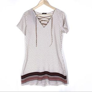 Medium Cheers Short Sleeve Lace Up Boho Mini Dress